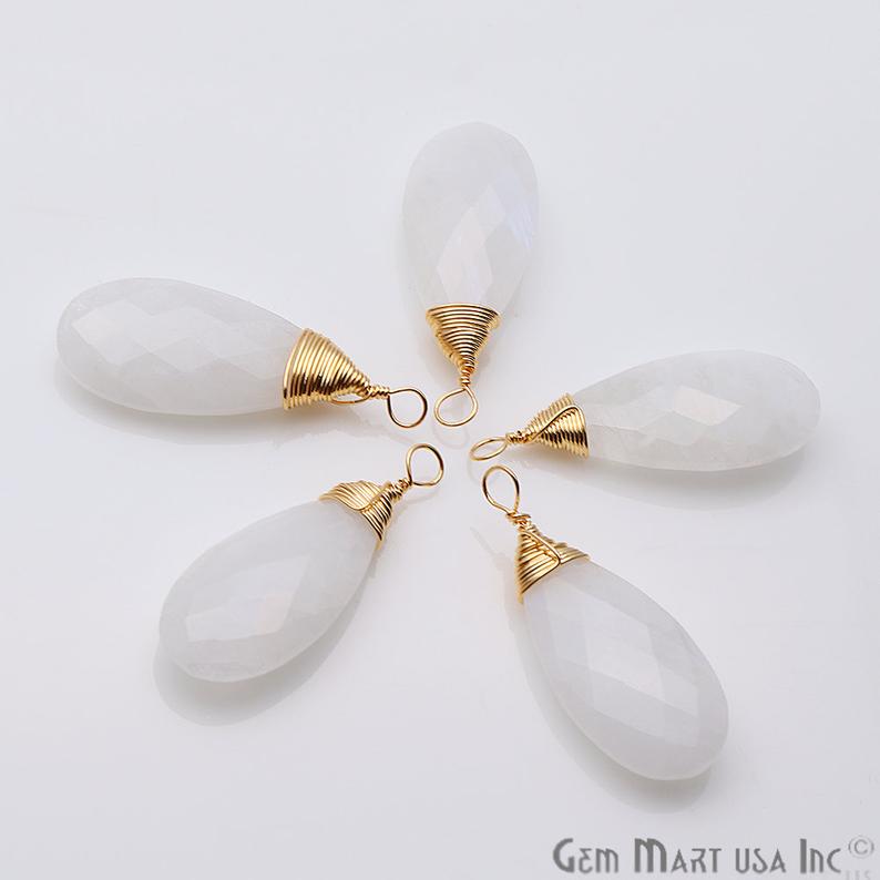 Rainbow Moonstone 31x12mm Pear Shaped Gold Wire Wrapped Connector - GemMartUSA