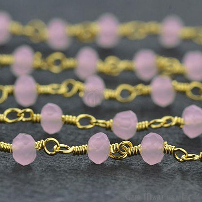 Rose Quartz Gold Plated Beaded Wire Wrapped Rosary Chain