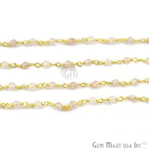 Rose Quartz Gold Plated Wire Wrapped Beads Rosary Chain (763799437359)