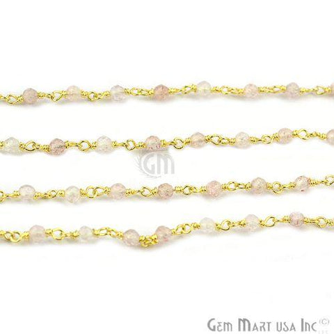 Rose Quartz Gold Plated Wire Wrapped Beads Rosary Chain (763799437359)