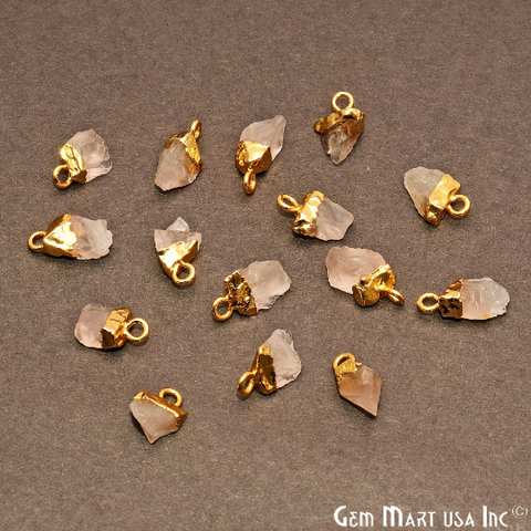 Rose Quartz 11x5mm Single Bail Gold Electroplated Gemstone Connector