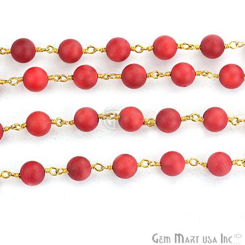 Red Coral Gold Plated Wire Wrapped Gemstone Beads Rosary Chain (763802124335)