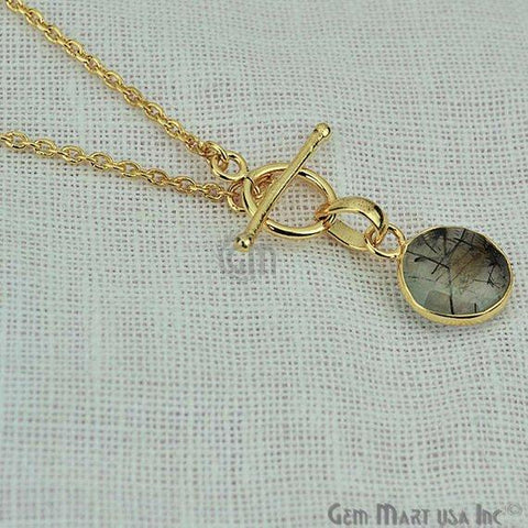 Round Gemstone Gold Interlock Pendant Necklace (Pick your Gemstone) - GemMartUSA