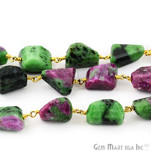Ruby Zoisite 10-15mm Faceted Beads Gold Wire Wrapped Rosary Chain (763916386351)