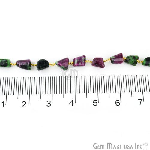 Ruby Zoisite 10-15mm Faceted Beads Gold Wire Wrapped Rosary Chain (763916386351)