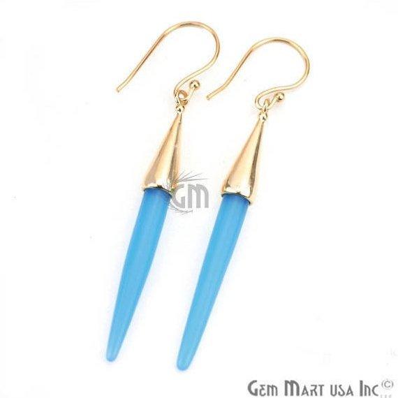 Gold Plated Spike Shape 67x5mm Gemstone Dangle Hook Earring Choose Your Style (90006-1) - GemMartUSA