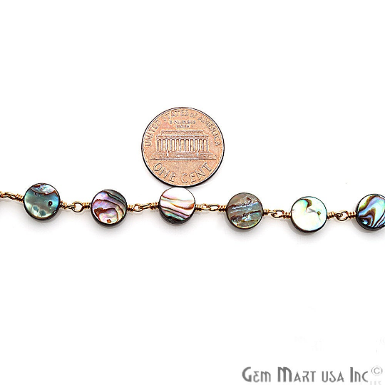 Abalone 8mm Round Gold Bezel Link Connector Chain