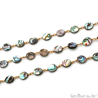 Abalone 8x10mm Flat Oval Gold Plated Wire Wrapped Continuous Connector Chain