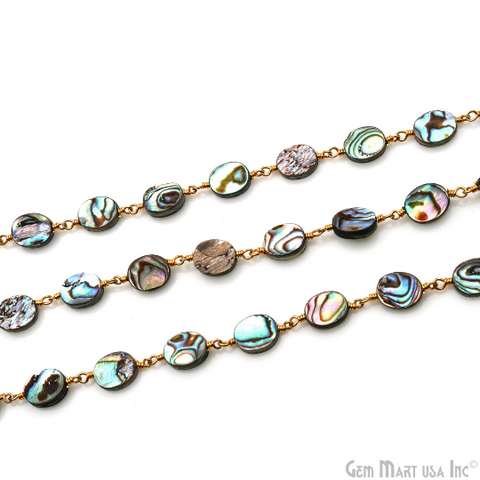 Abalone 8x10mm Flat Oval Gold Plated Wire Wrapped Continuous Connector Chain