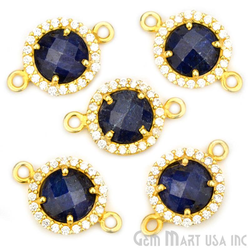 Cubic Zircon Pave Druzy 8mm Round Gold Plated Double Bail Connector (Pick Stone) - GemMartUSA