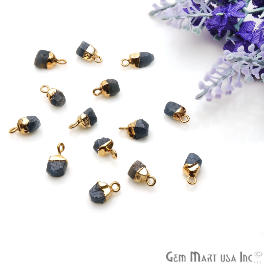 Sapphire 12x5mm Single Bail Gold Electroplated Gemstone Connector