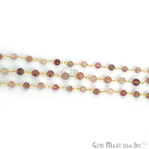 Strawberry Quartz Gold Plated Wire Wrapped Beads Rosary Chain (763700117551)