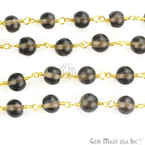 Smokey Topaz Gold Plated Wire Wrapped Gemstone Beads Rosary Chain (763709521967)