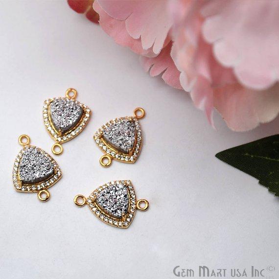 Druzy With Cubic Zircon Pave 8mm Trillion Gold Plated Double Bail Connector (Pick Your Color) 40019 - GemMartUSA