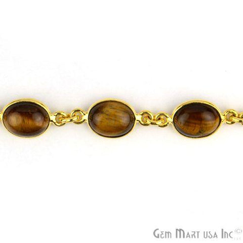 Tiger Eye Oval 8x10mm Gold Plated Bezel Continuous Connector Chain