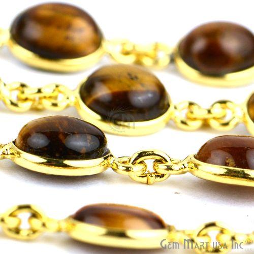 Tiger Eye Oval 8x10mm Gold Plated Bezel Continuous Connector Chain