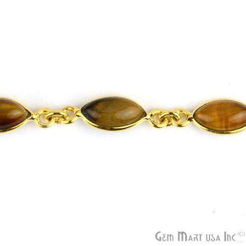 Tiger Eye 6x12mm Marquise Gold Bezel Continuous Connector Chain (764300918831)