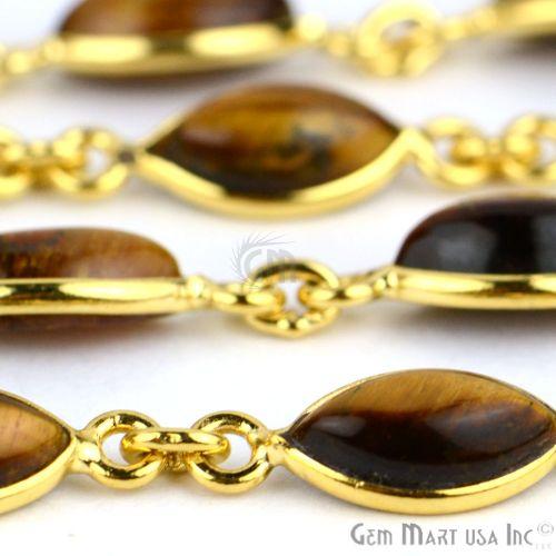 Tiger Eye 6x12mm Marquise Gold Bezel Continuous Connector Chain (764300918831)