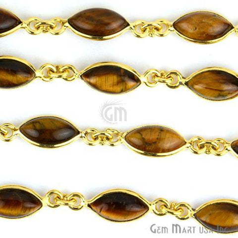 Tiger Eye 6x12mm Marquise Gold Bezel Continuous Connector Chain (764300918831)