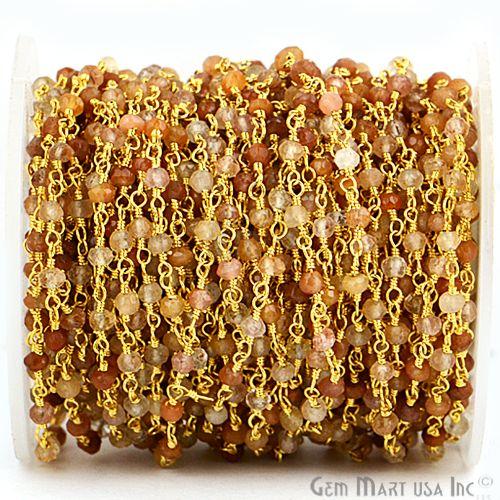 Copper Rutile 3-3.5mm Gold Plated Wire Wrapped Beads Rosary Chain (763931197487)