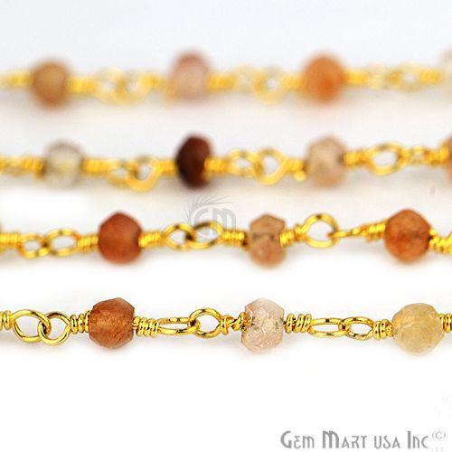 Copper Rutile 3-3.5mm Gold Plated Wire Wrapped Beads Rosary Chain (763931197487)