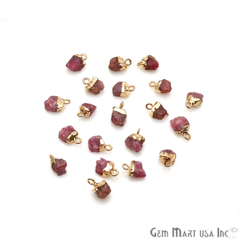 Pink Tourmaline 11x5mm Single Bail Gold Electroplated Gemstone Connector
