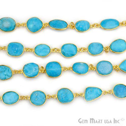 Turquoise 10-15mm Mix Shape Gold Plated Bezel Continuous Connector Chain