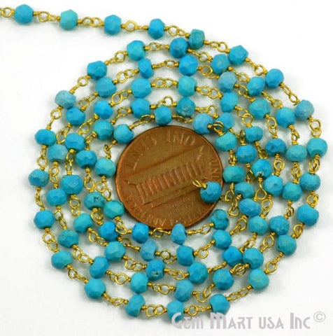 Turquoise Gemstone Beads Gold Plated Wire Wrapped Bead Rosary Chain - GemMartUSA