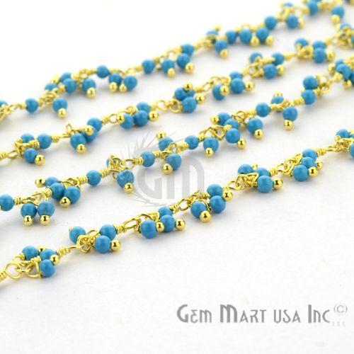 Turquoise Faceted Beads Gold Wire Wrapped Cluster Rosary Chain (764183019567)