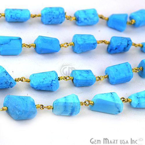 Turquoise 10mm Gold Plated Wire Wrapped Beads Rosary Chain (762742276143)