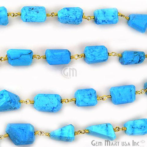 Turquoise 10mm Gold Plated Wire Wrapped Beads Rosary Chain (762742276143)