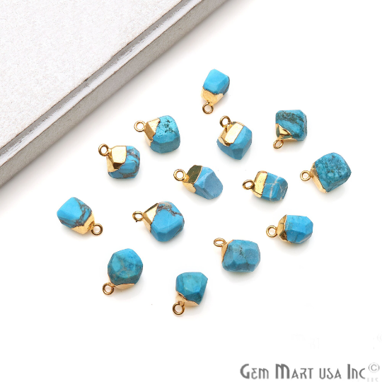 Rough Turquoise Gemstone 15x10mm Organic Gold Edged Connector