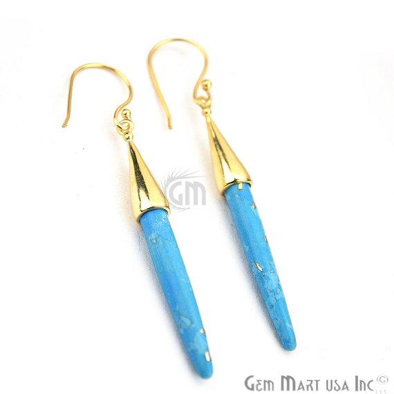 Gold Plated Spike Shape 67x5mm Gemstone Dangle Hook Earring Choose Your Style (90006-1) - GemMartUSA