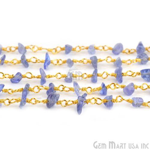 Tanzanite 4-6mm Nugget Chip Gold Wire Wrapped Rosary Chain (763679047727)