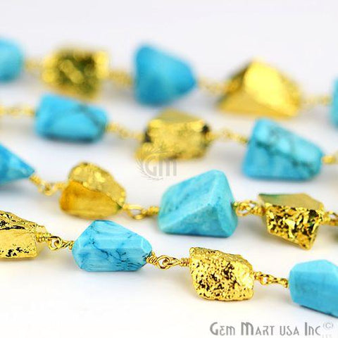 Turquoise With Golden pyrite 7-10mm Beads Gold Plated Rosary Chain