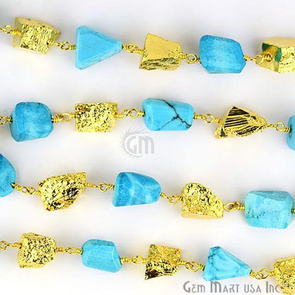 Turquoise With Golden pyrite 7-10mm Beads Gold Plated Rosary Chain