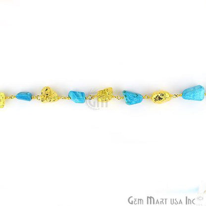 Turquoise With Golden pyrite 7-10mm Beads Gold Plated Rosary Chain