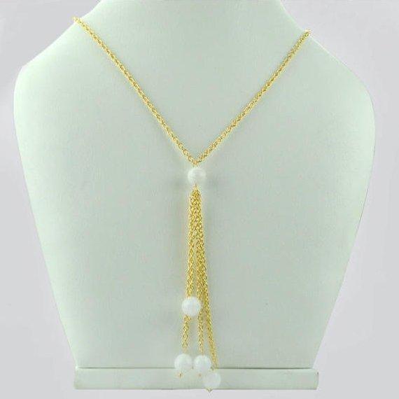 Round Shape Dangle Drop Beads Gemstone Long Necklace Chain (Pick your Gemstone) - GemMartUSA