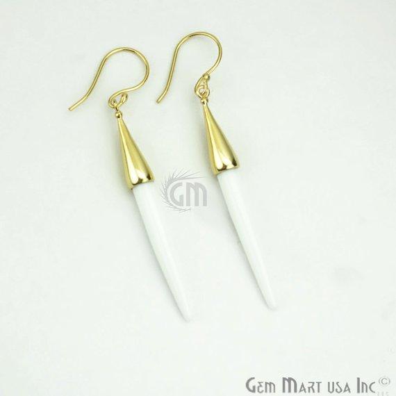 Gold Plated Spike Shape 67x5mm Gemstone Dangle Hook Earring Choose Your Style (90006-1) - GemMartUSA