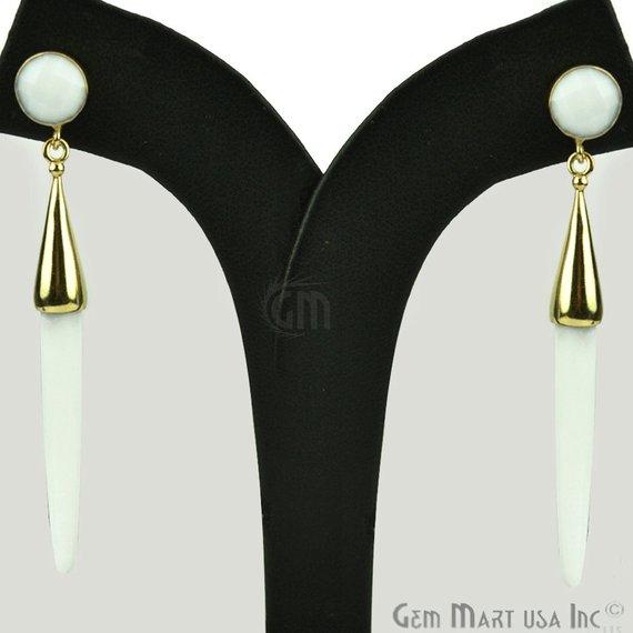 Gold Plated Spike Shape 64x5mm Gemstone Dangle Post Earring Choose Your Style (90007-1) - GemMartUSA