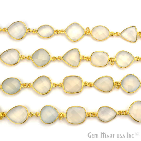 White Chalcedony 10-15mm Mix Shape Gold Plated Continuous Connector Chain