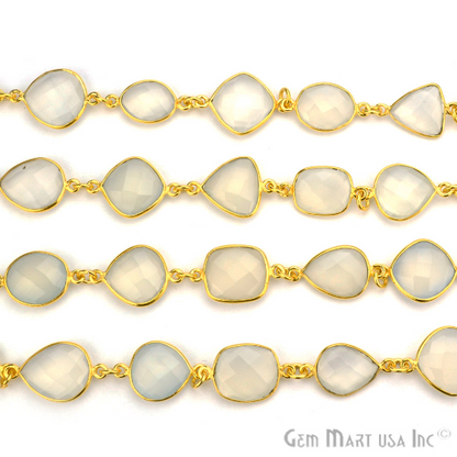 White Chalcedony 10-15mm Mix Shape Gold Plated Continuous Connector Chain