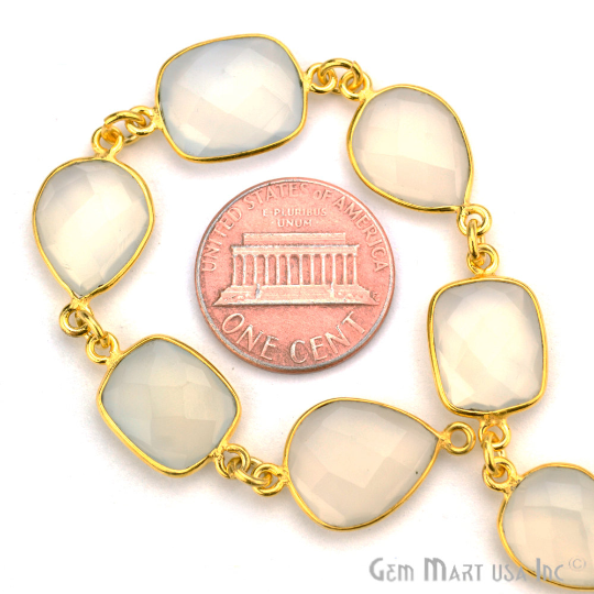 White Chalcedony 10-15mm Mix Shape Gold Plated Continuous Connector Chain