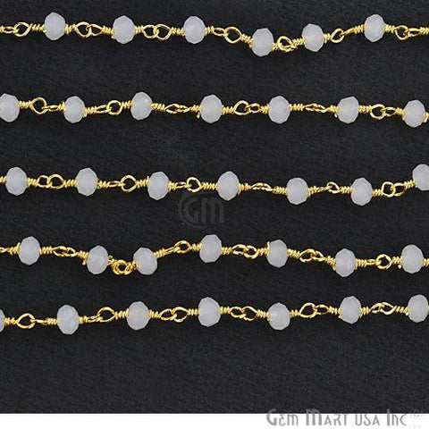 White Chalcedony 3-3.5mm Gold Plated Beaded Wire Wrapped Rosary Chain (764059320367)
