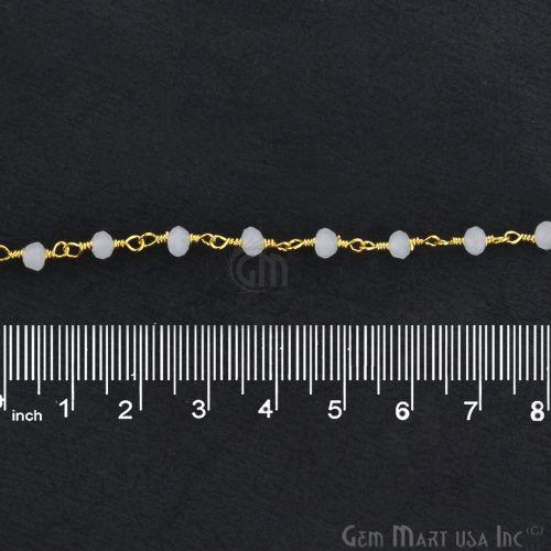 White Chalcedony 3-3.5mm Gold Plated Beaded Wire Wrapped Rosary Chain (764059320367)