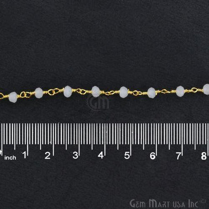 White Chalcedony 3-3.5mm Gold Plated Beaded Wire Wrapped Rosary Chain (764059320367)