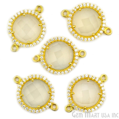 Cubic Zirconia Pave 12mm Round Gold Bail Connector (Choose Gemstone) - GemMartUSA