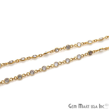 White Zircon 4mm Round Gold Bezel Continuous Connector Chain - GemMartUSA (764388540463)