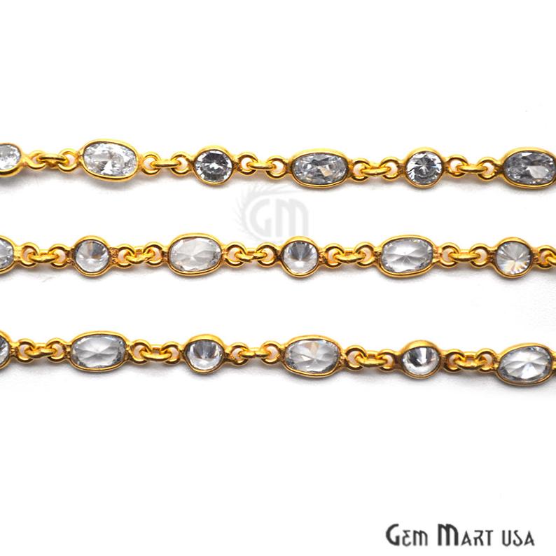 White Zircon Round And Oval Gold Bezel Continuous Connector Chain - GemMartUSA (764389556271)