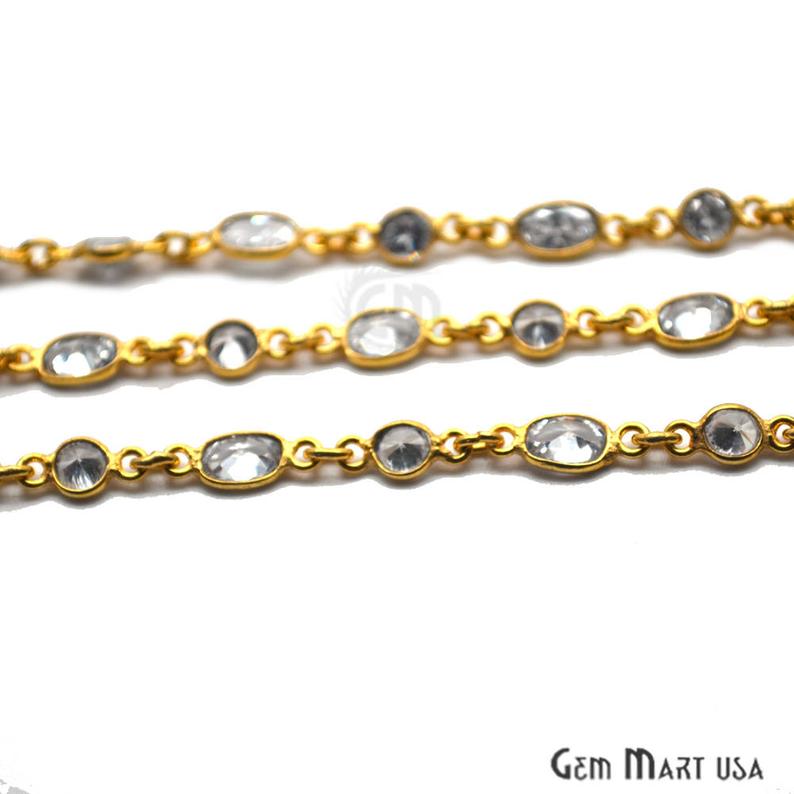 White Zircon Round And Oval Gold Bezel Continuous Connector Chain - GemMartUSA (764389556271)